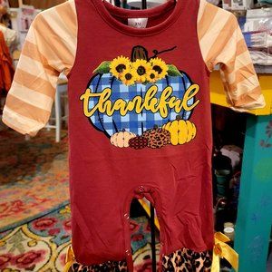 Thanksgiving Maroon Pumpkin Applique Baby Romper